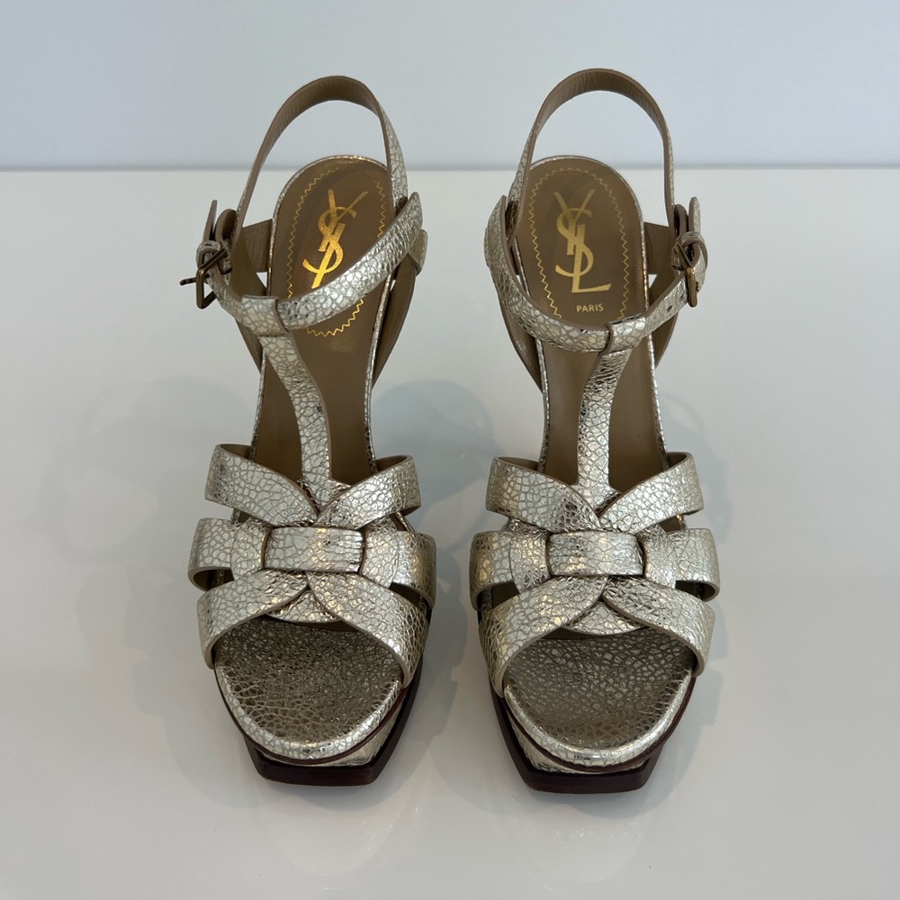 YVES SAINT LAURENT GOLD TRIBUTE SANDALS SIZE 7.5
